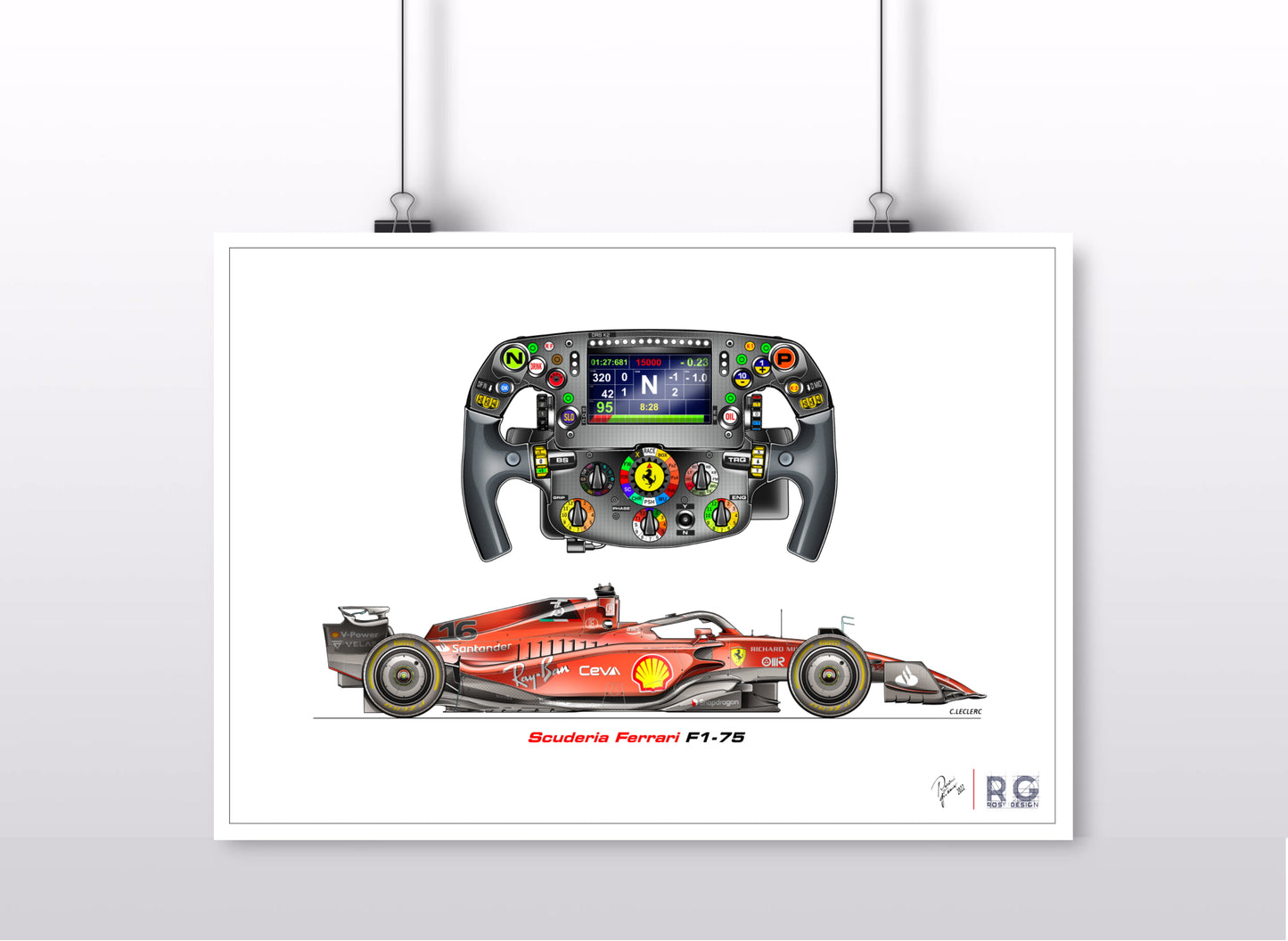 Scuderia Ferrari F1-75 with steering wheel Art Print - Poster