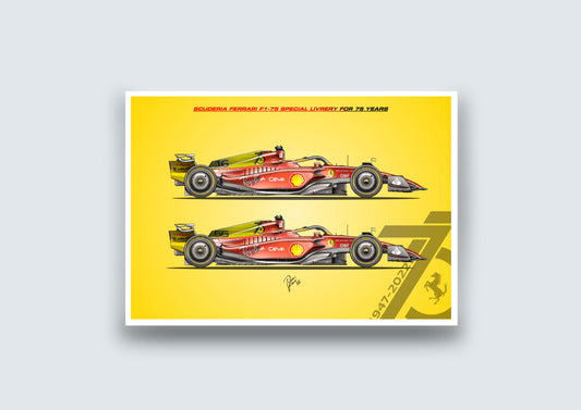 Monza 2022 Special Livrery Scuderia Ferrari F1-75 Leclerc and Sainz Art Print - Poster - A2/A3