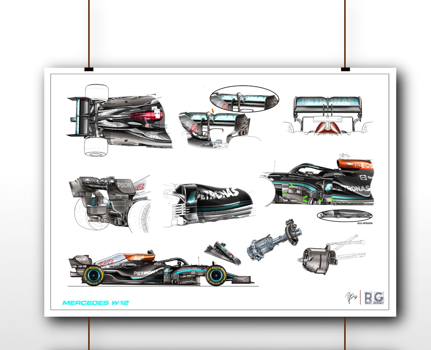 Mercedes W12 F1 Tech Art Print A2 A3