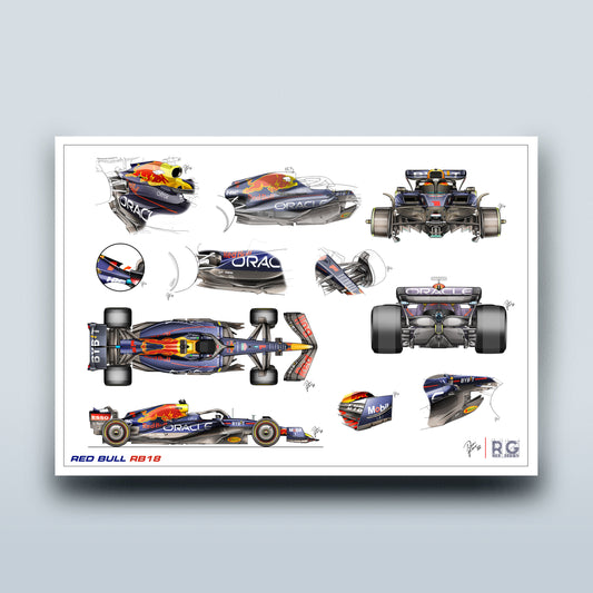 Red Bull Racing RB18 F1 Tech Art Print A2 A3
